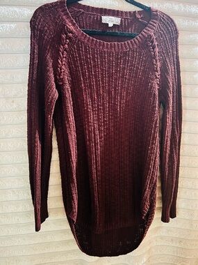 Pink Republic Women's Burgundy Cable-Trim Scoop Neck Sweater
